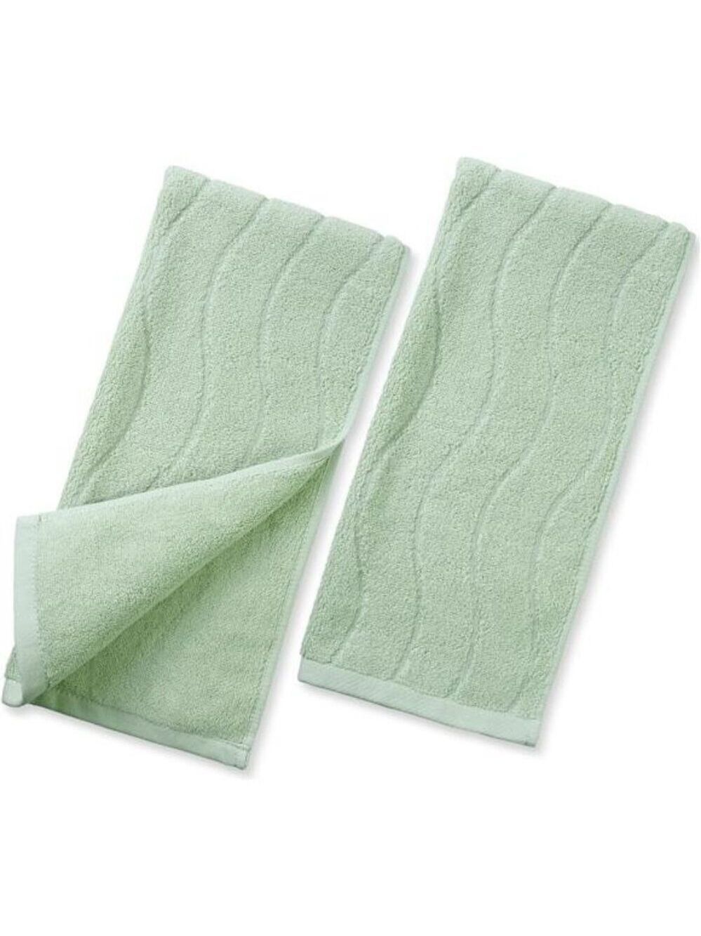 Cotton hand towels set of 2 soft absorbent sage green striped bathroom guest